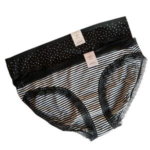 (2 pr) Auden Black and White Polka Dot and Stripe Cotton Panties